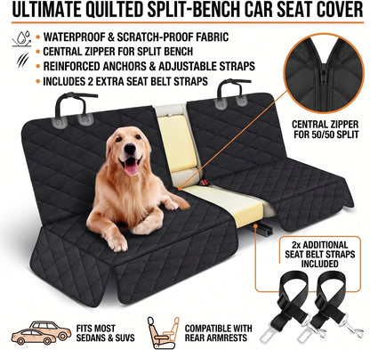 Dog Car Seat Cover - Waterproof and Durable Back Seat Protector for Pets, Fits Most Cars, SUVs, and Trucks (53” Width) - Black